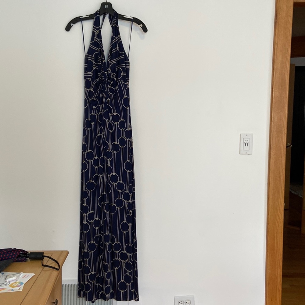Trina Turk halter navy maxi dress that flatters everyone!